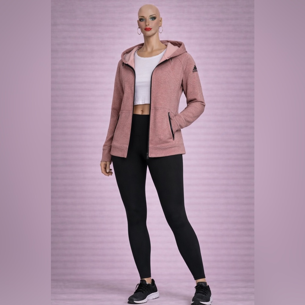 adidas Rose Pink Heather Zip-Up Hoodie with Black Trim